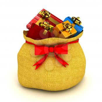 Royalty Free Clipart Image of a Bag of Christmas Presents