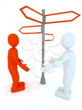 Royalty Free Clipart Image of People Near a Signpost