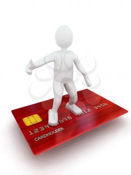 Royalty Free Clipart Image of a Person Standing on a Credit Card