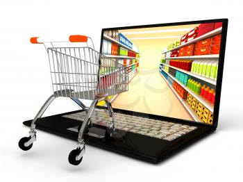 Royalty Free Clipart Image of a Laptop and Shopping Cart