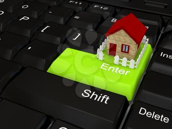 Royalty Free Clipart Image of a House on a Keyboard