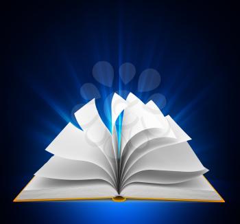 Open book over blue background. Computer generated image