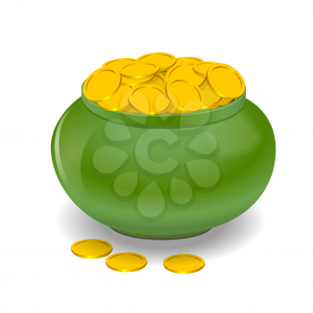 Pot full of golden coins. vector illustration