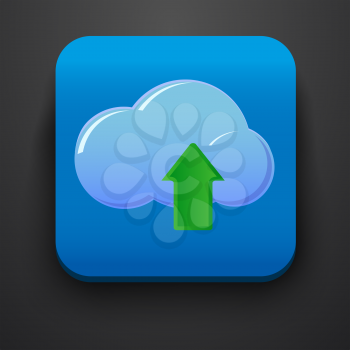 Upload symbol icon on blue. Vector illustration