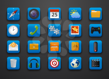Different symbol icons on blue. Vector illustration