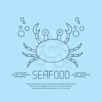 Seafood icon with crab and bubbles. Vector