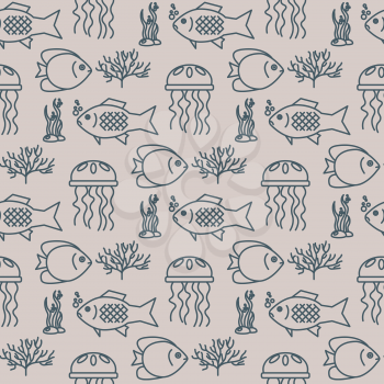 Seamless pattern with jellyfish and fishs. Vector