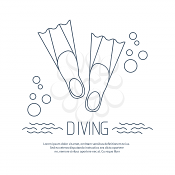Diving icon with flippers and obubbles. Vector