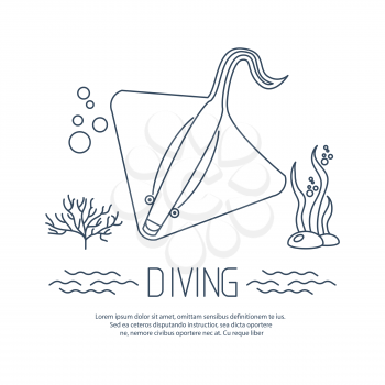 Diving icon with Stingray and bubbles. Vector