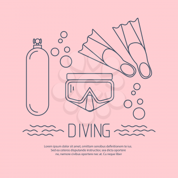 Diving icon with flippers and other equipment. Vector