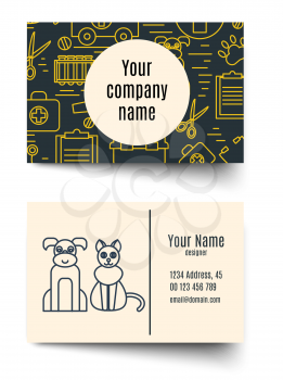Veterinary pet health care animal medicine business card. vector illustration