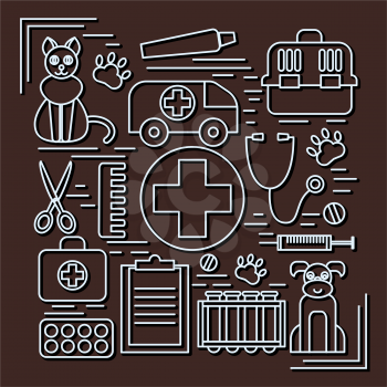 Veterinary pet health care animal medicine icons set isolated. vector illustration