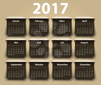 Calendar 2017 year German. Week starting on Monday. eps