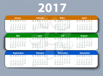 Calendar 2017 year German. Week starting on Monday. eps