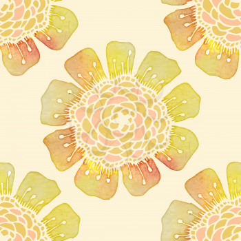 Ornate floral watercolor pattern with flowers. Doodle sharpie background. template for card, poster, leaflet. seamless