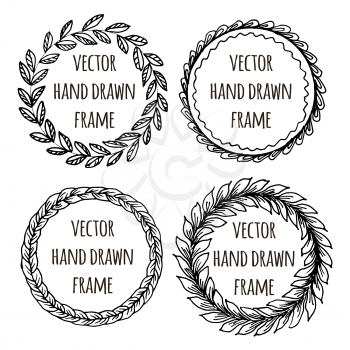 Hand drawn wreath set made in vector. Leaves garlands. Romantic floral design elements for flyer and broshure design