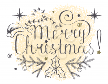 Merry Christmas poster with hand lettering and decoration elements. This illustration can be used as a greeting card, poster or print.