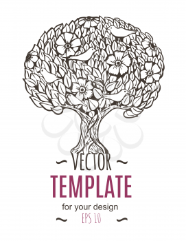 Vector illustration of the flyer, brochure or template design with tree and birds