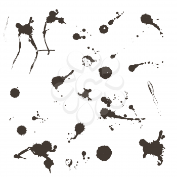 Black silhouette spot with droplets, smudges, stains, splashes. Ink blot in grunge style. Vector illustration