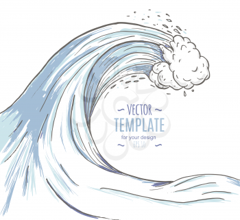 Great wave in a vintage retro hand drawn style. Vector illustration