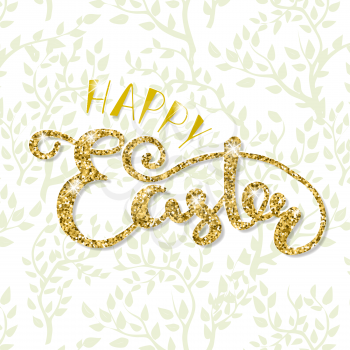 sketched Happy Easter text as card template and for postcard, invitation, poster. Lettering typography. Seasons Greetings