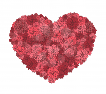 Vector illustration of beautiful hand drawn flowers in heart. The best for Valentines Day, Wedding and Birthday design.