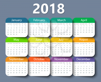 Calendar 2018 year vector design template. EPS10