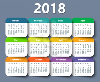 Calendar 2018 year German. Week starting on Monday. eps