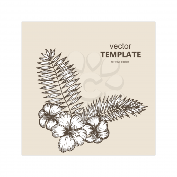 Tropical background with tropical leaves and flowers. Exotic Vector party flyer design.