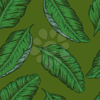 Tropical seamless background with tropical leaves. Exotic Vector design.