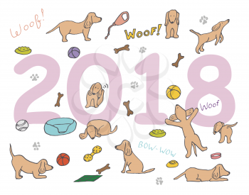 Year of the Dog 2018. Vector template New Year s design on the Chinese calendar.