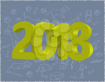 Year of the Dog 2018. Vector template New Year s design on the Chinese calendar.