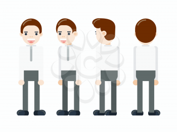 Portrait of a Businessman in full-length from different angles. Character for rigging and animation. Vector illustration.
