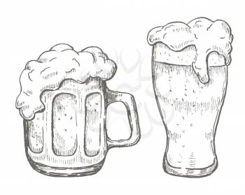 Vector hand drawing beer mug in white background. Illustration EPS