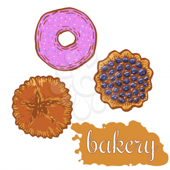 Hand drawn decorative fresh bakery template . Vector Illustration.