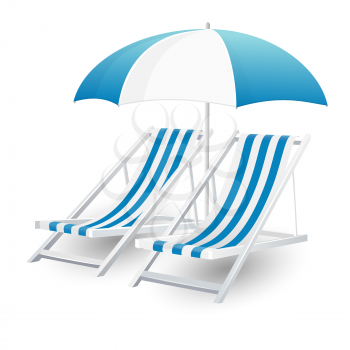 Chair and beach umbrella isolated on white background