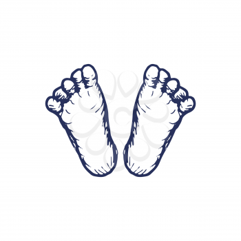 Hand drawn baby foot over white. Vector illustration