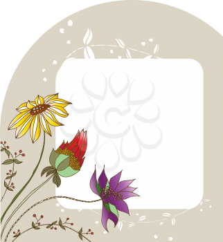Royalty Free Clipart Image of a Brown Frame With Flowers in the Corner