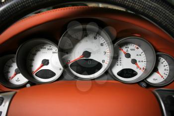 Sport car dashboard, close-up photo