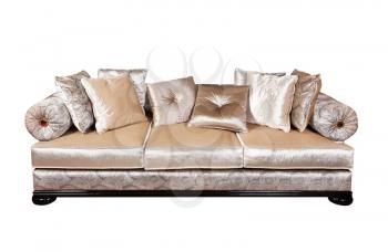 Sofa with pillows isolated on white