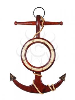 Wooden anchor isolated on a white background 