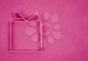 Hand made empty gift box, textured paper as background. Free space for text. Greeting card 