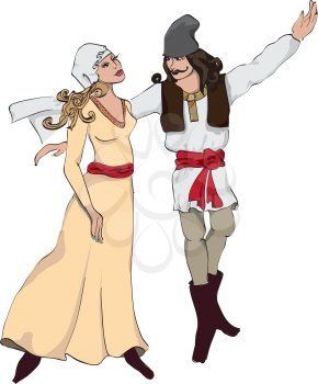 Royalty Free Clipart Image of a Couple in Traditional Clothes