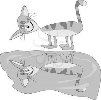 Royalty Free Clipart Image of a Cat Looking at Its Reflection