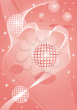 Royalty Free Clipart Image of a Pink Background With Spheres and Stars