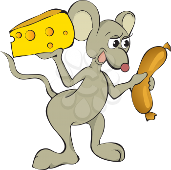 Royalty Free Clipart Image of a Mouse With Cheese and Sausage