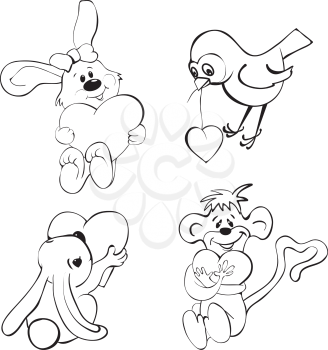 Royalty Free Clipart Image of Animals Holding Hearts
