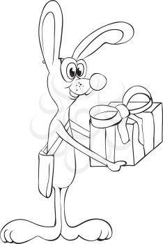 Royalty Free Clipart Image of a Rabbit With a Gift