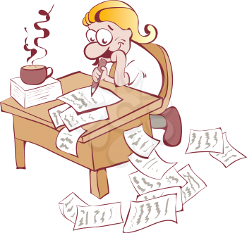 Royalty Free Clipart Image of a Man Writing at a Table
