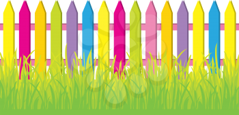 Royalty Free Clipart Image of Grass and a Coloured Fence